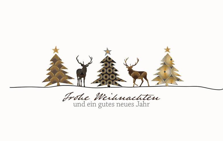 Weihnachtskarte: Hirsche und Bäume