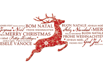 Weihnachtskarte mit Weihanachtswünsche auf mehreren Sprachen