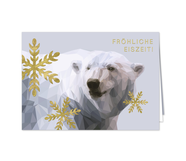 Karte: Eisbär mit goldenen Schneeflocken