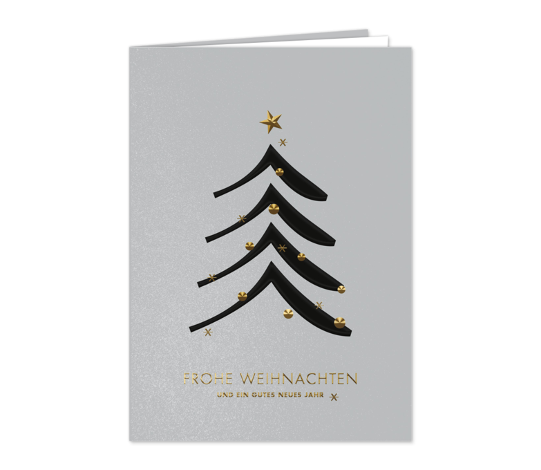 Karte: Schlichter schwarzer Baum mit Goldsternen