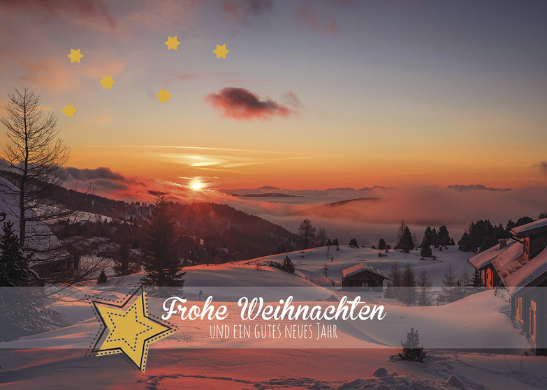 Weihnachtskarte: Lichterdorf in den Bergen