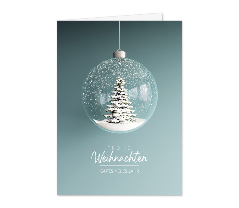 Karte: Kugel mit verschneitem Baum