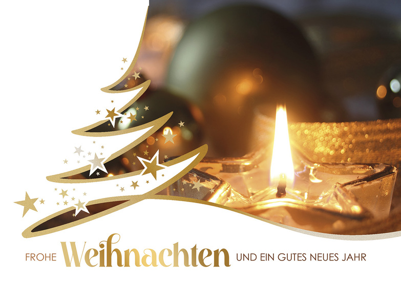 Weihnachtskarte: Teelicht hinter Schwungbaum
