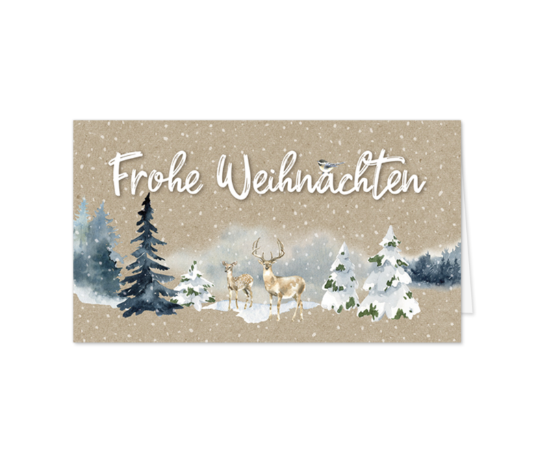 Karte: Aquarellhirsche im Winterwald