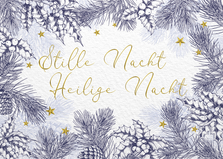 Grußkarte: Stille Nacht mit Zweigen