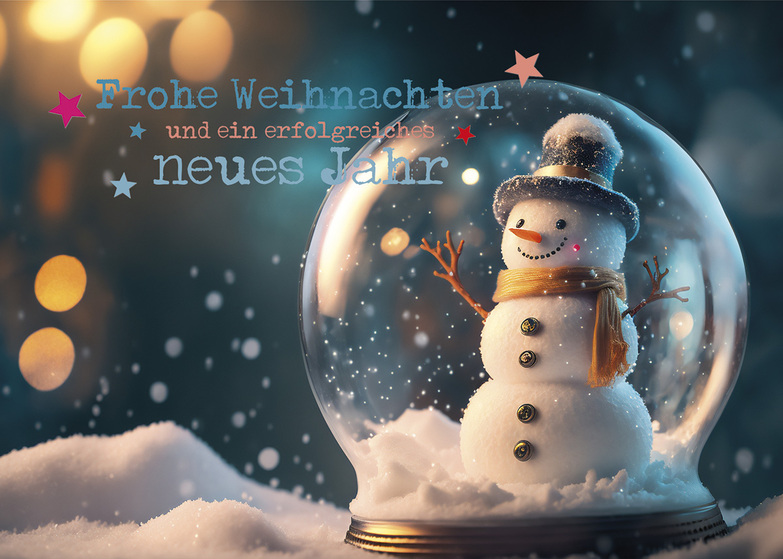 Grußkarte: Schneemann in der Kugel
