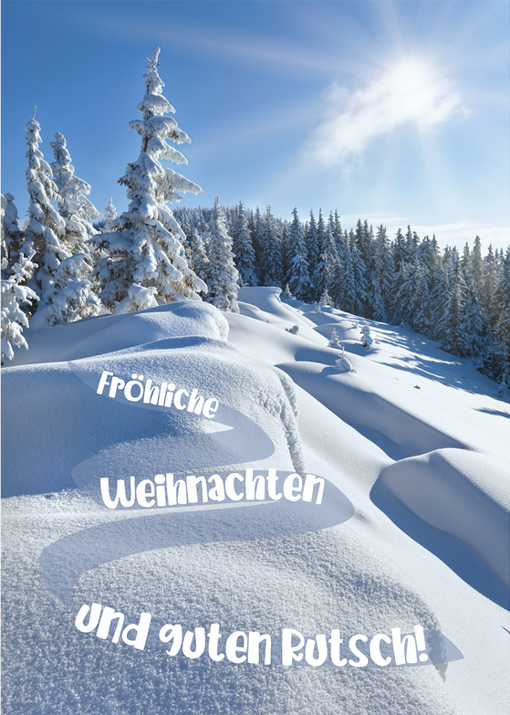 Weihnachtskarte: Tiefschnee Abfahrt