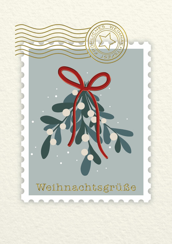 Grußkarte: Briefmarke Mistelzweig