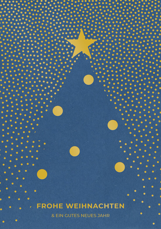 Grußkarte: Goldpunktebaum auf Blau