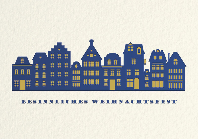 Grußkarte: Häuser mit leuchtenden Fenstern