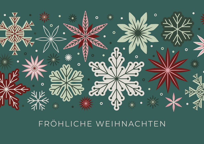 Grußkarte: Bordüre aus Schneekristallen