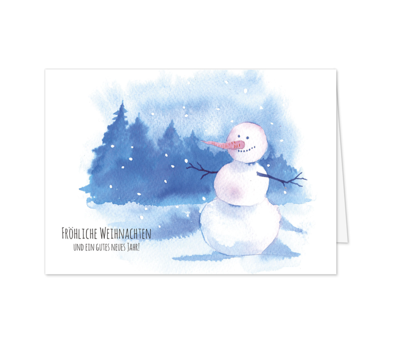 Karte: Freundlicher Aquarell Schneemann