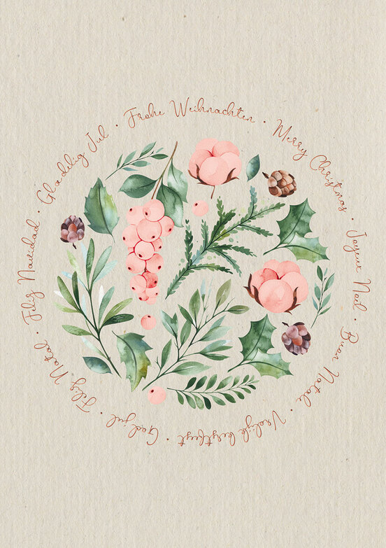 Weihnachtskarte: Winterblumen im Kreis