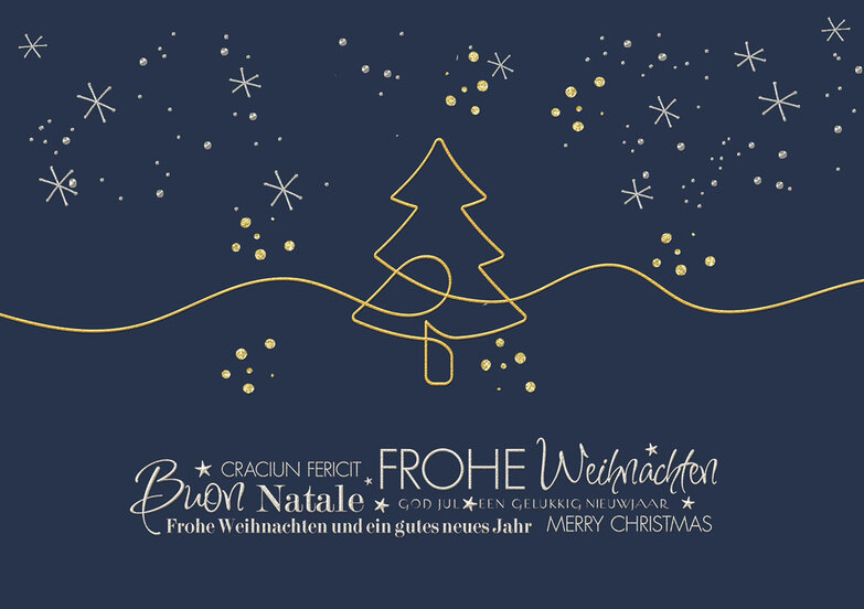 Weihnachtskarte: Linienkunst auf Nachtblau