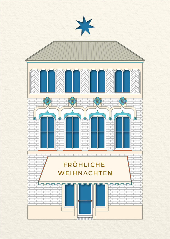 Weihnachtskarte: Weihnachtliche Beleuchtung - Blau