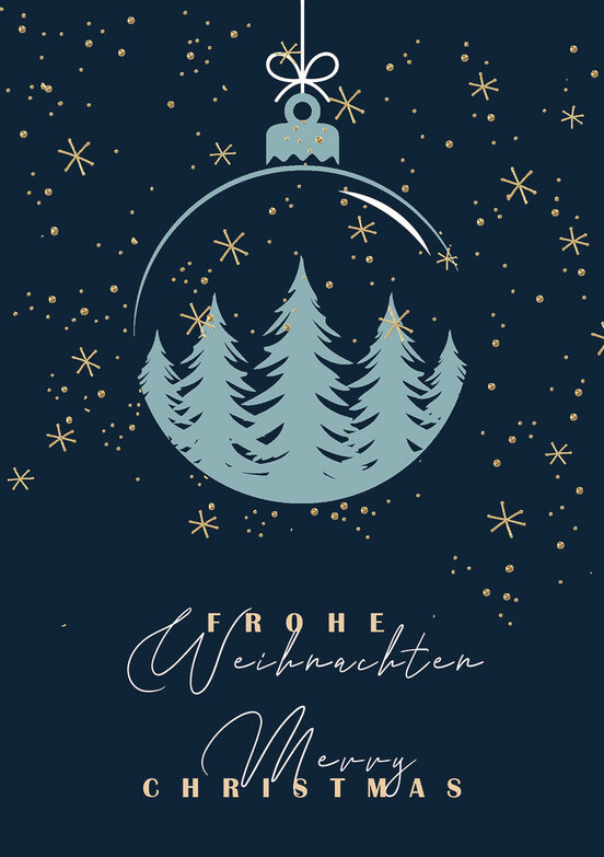 Weihnachtskarte: Winterwald in der Kugel