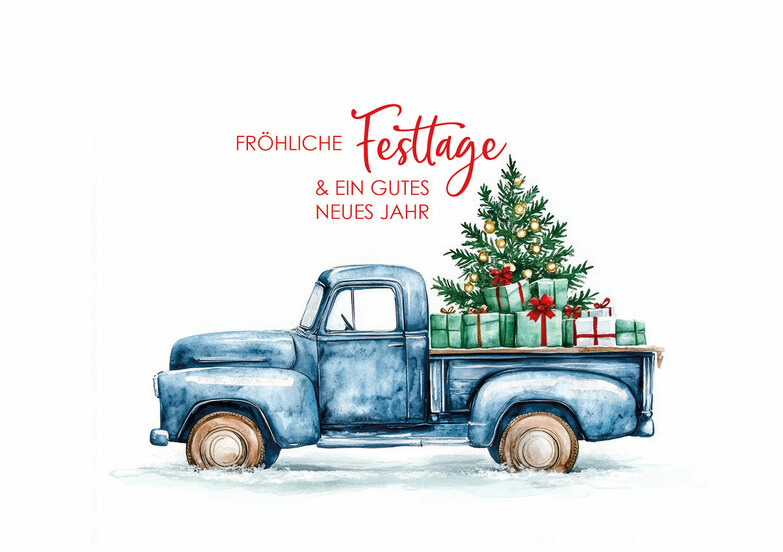 Weihnachtskarte: Nostalgischer Pickup