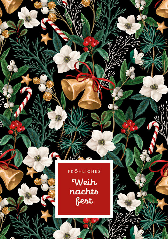 Weihnachtskarte: Christrosen und Glöckchen