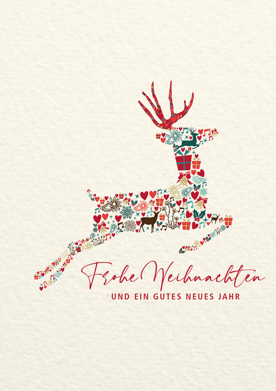 Weihnachtskarte: Springender Motivhirsch