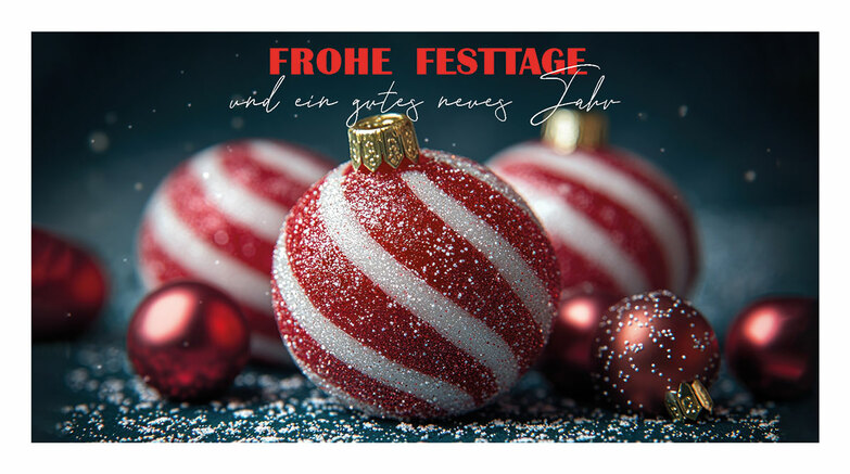 Weihnachtskarte: Weihnachtskugeln rot-weiß