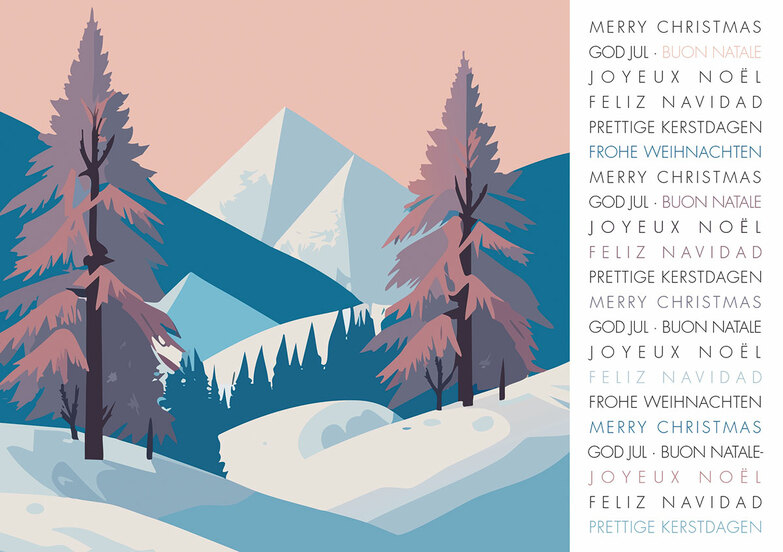 Weihnachtskarte: Winterlandschaft in Rosé