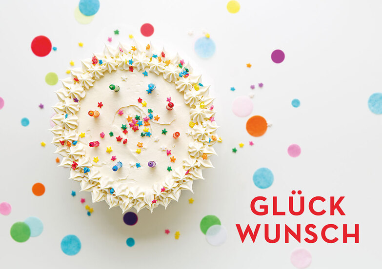 Grußkarte: Buntes Tortenfest