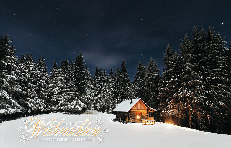 Weihnachtskarte: Heimelige Hütte