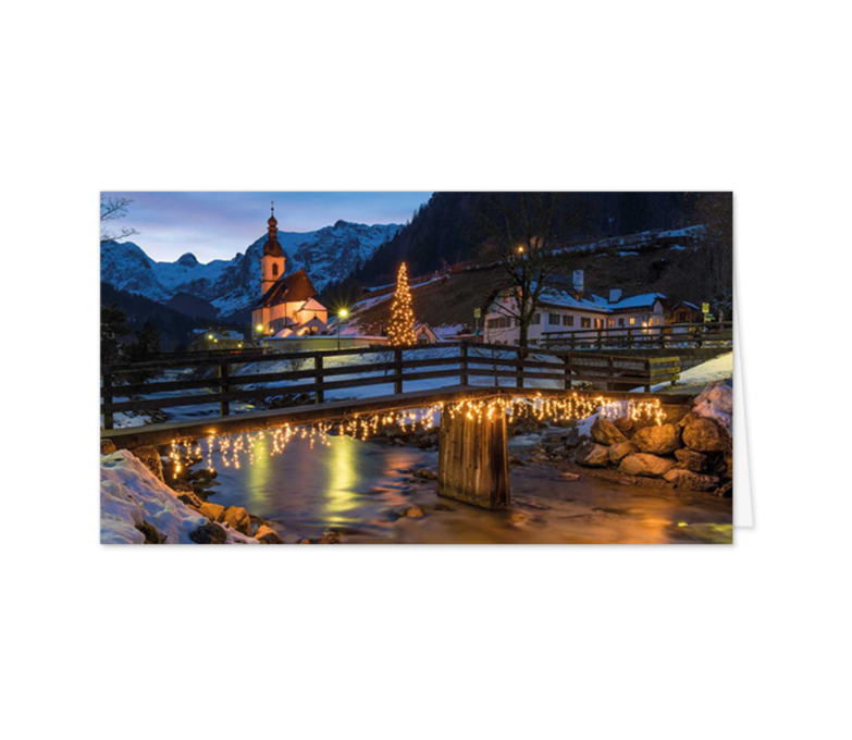 Karte: Weihnachtliche Brücke und Kirche