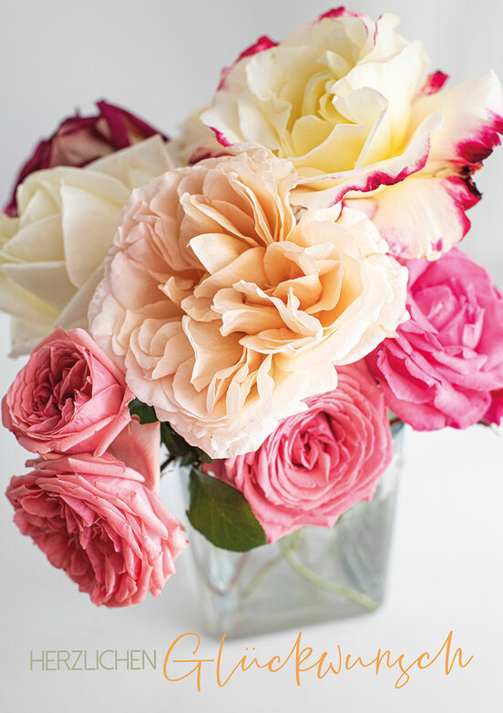 Grußkarte: Pastellige Rosen in der Vase