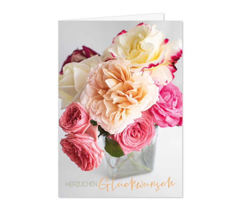 Karte: Pastellige Rosen in der Vase
