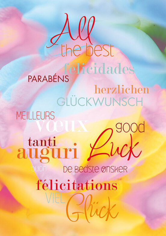 Grußkarte: Internationale Glückwünsche in Pastell