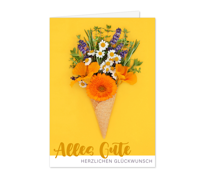 Karte: Blumenwaffel auf Gelb