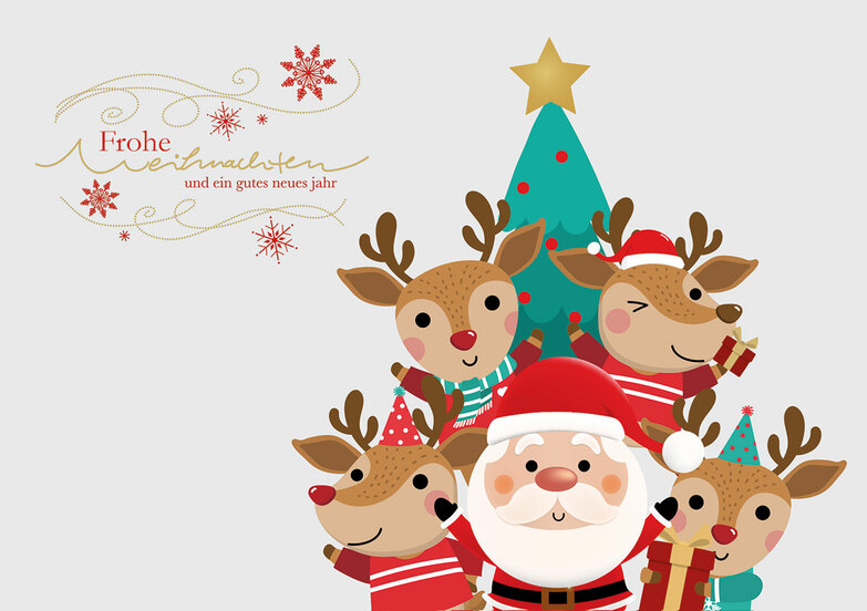 Grußkarte: Lustiges Weihnachtsmann-Team