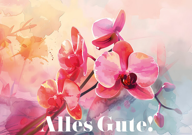 Grußkarte: Orchideen Aquarell