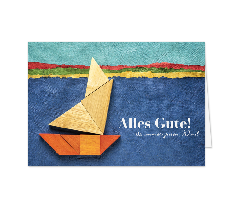 Karte: Segelschiff aus Holzklötzen