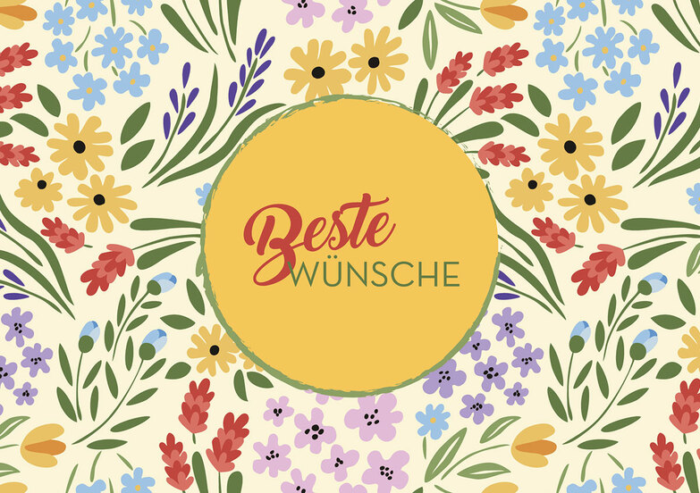 Grußkarte: Retro Blumenmuster