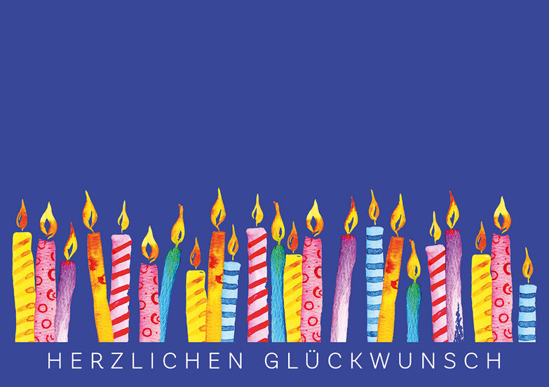 Grußkarte: Bunte Kerzenreihe