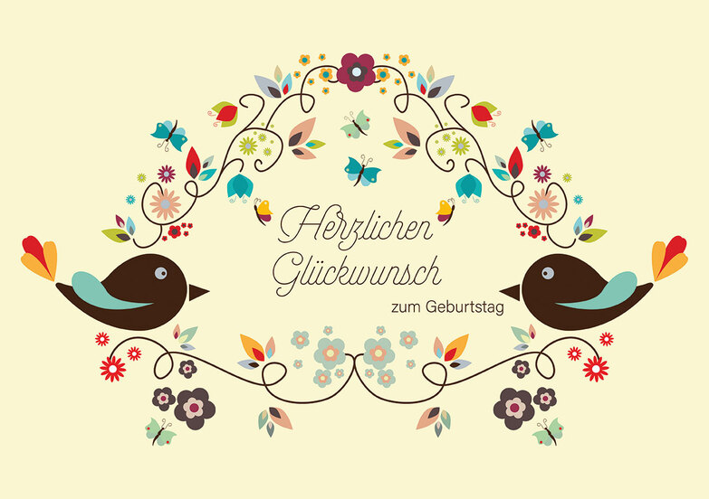 Grußkarte: Romantische Vogelgirlande