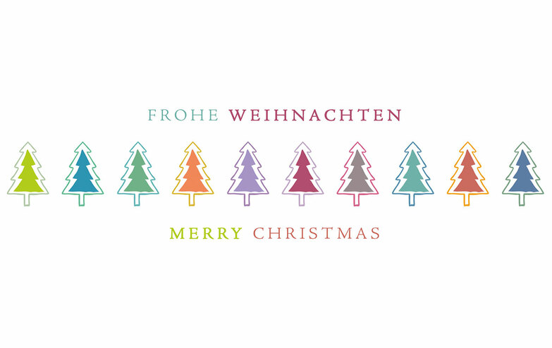 Weihnachtskarte: Fröhliche Baumreihe