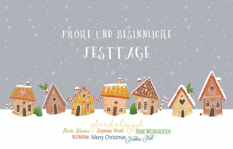 Weihnachtskarte: Buntes Winterdorf