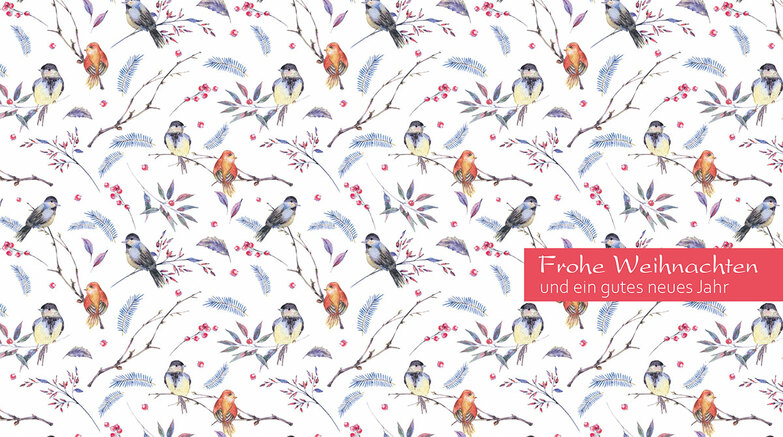 Weihnachtskarte: Viele Vögel