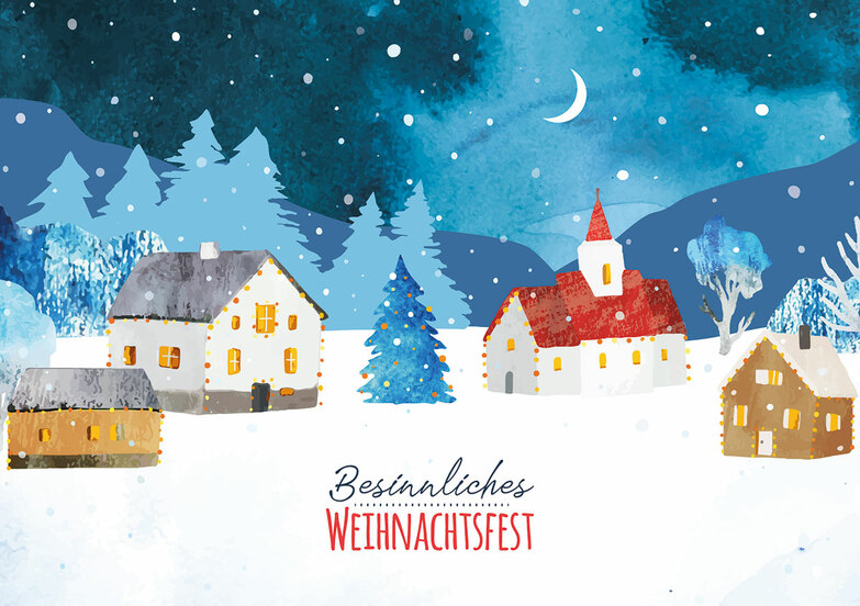 Grußkarte: Dorf im Winter