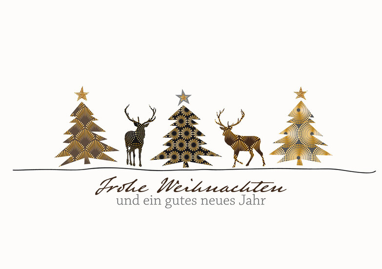 Weihnachtskarte: Hirsche und Bäume