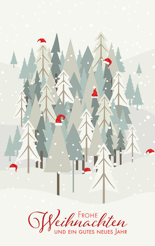Weihnachtskarte: Beschneite Bäume