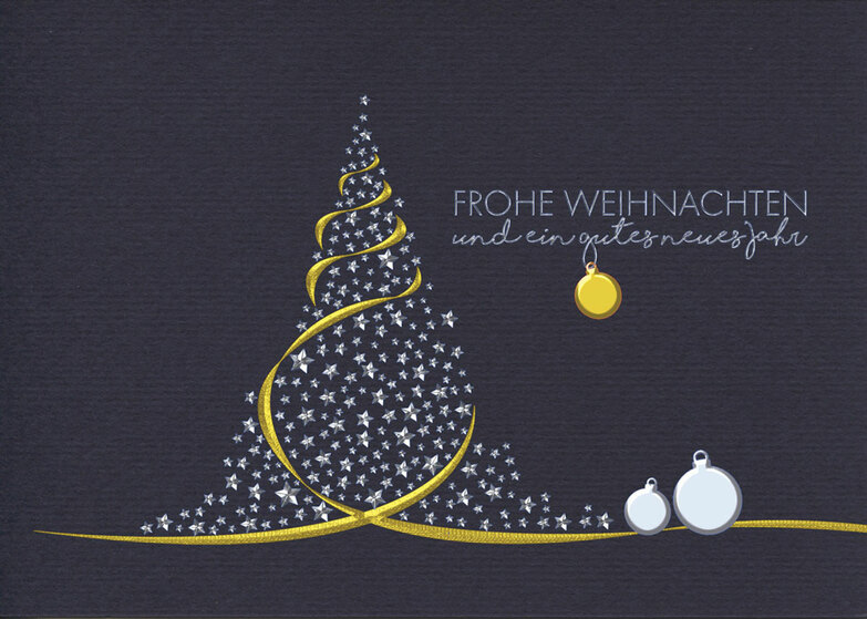 Weihnachtskarte: Sternenbaum mit Band