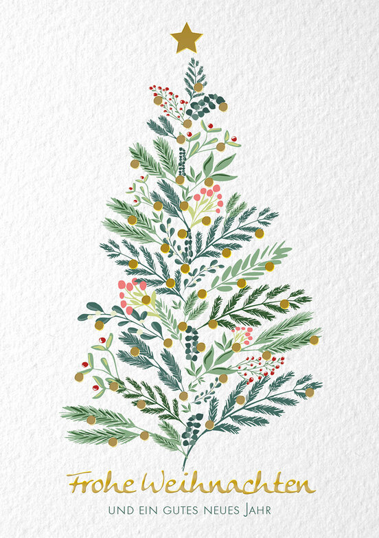 Weihnachtskarte: Zarte Zweige mit Gold
