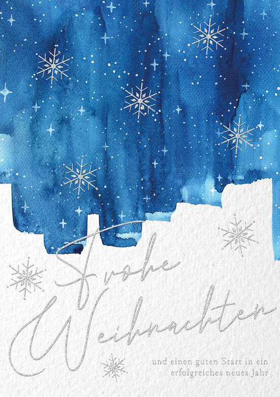 Weihnachtskarte: Glitzersterne auf Aquarell