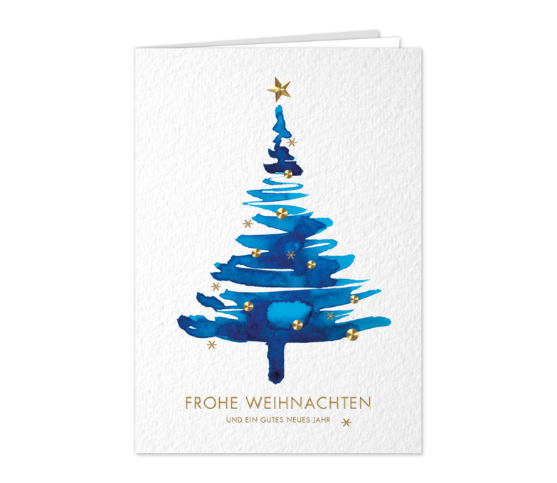 Karte: Aquarellbaum mit Goldschmuck