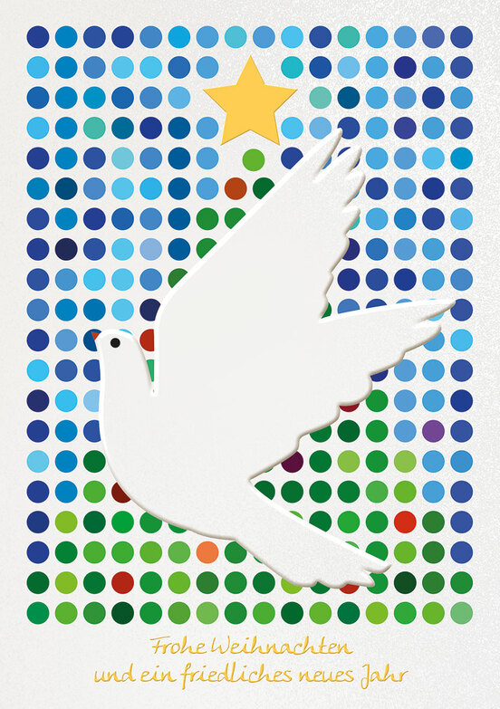 Weihnachtskarte: Taube auf Punkten