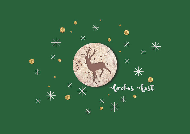Weihnachtskarte: Holzhirsch